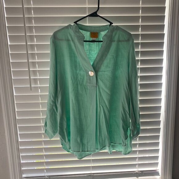 Soft Green Linen Blend Blouse PXL - Picture 4 of 13